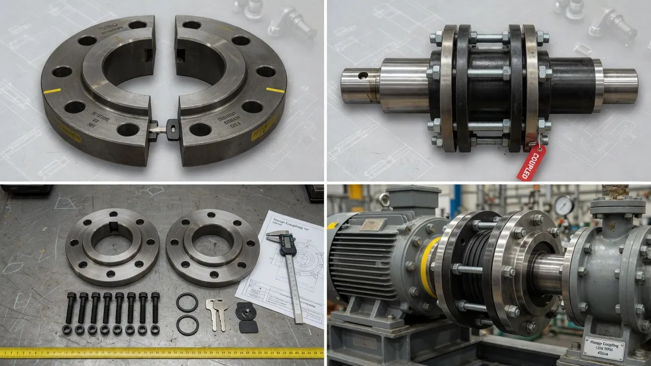 Split half flange coupling hub assembly for vibration inspection